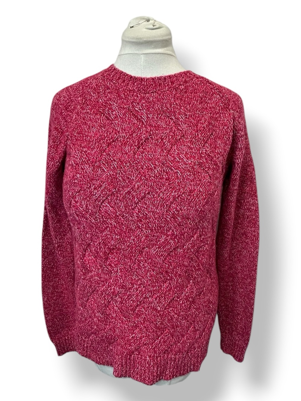 Lands' End Drifter Women’s Petite Cable-Knit Crewneck Sweater Marled Red LP